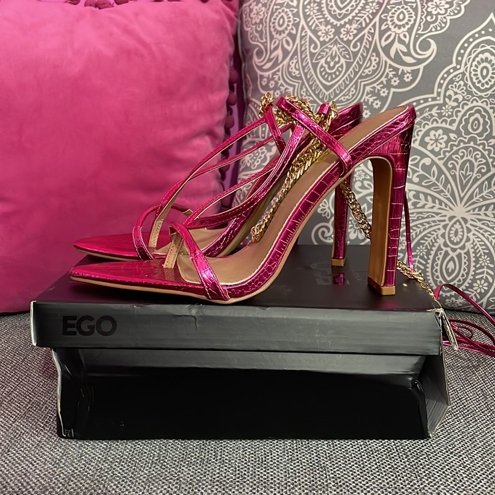 Vibez Lace Up Chain Strap Pointed Toe Stiletto He… - image 4